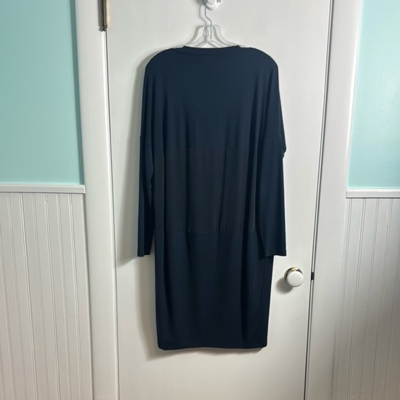 Cos Navy Mixed Media Silk 3/4 Sleeve Tunic Dress Minimalist Lagenlook Small - Picture 4 of 9